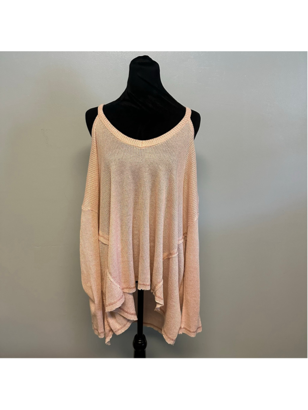 Deletta Anthropologie Tunic Top Size Medium Pink Cold Shoulder Waffle knit
